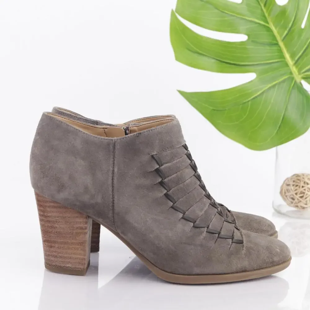 Franco‎ Sarto Womens Destiny Boots Size 9.5 Gray Woven Suede Booties Block Heel